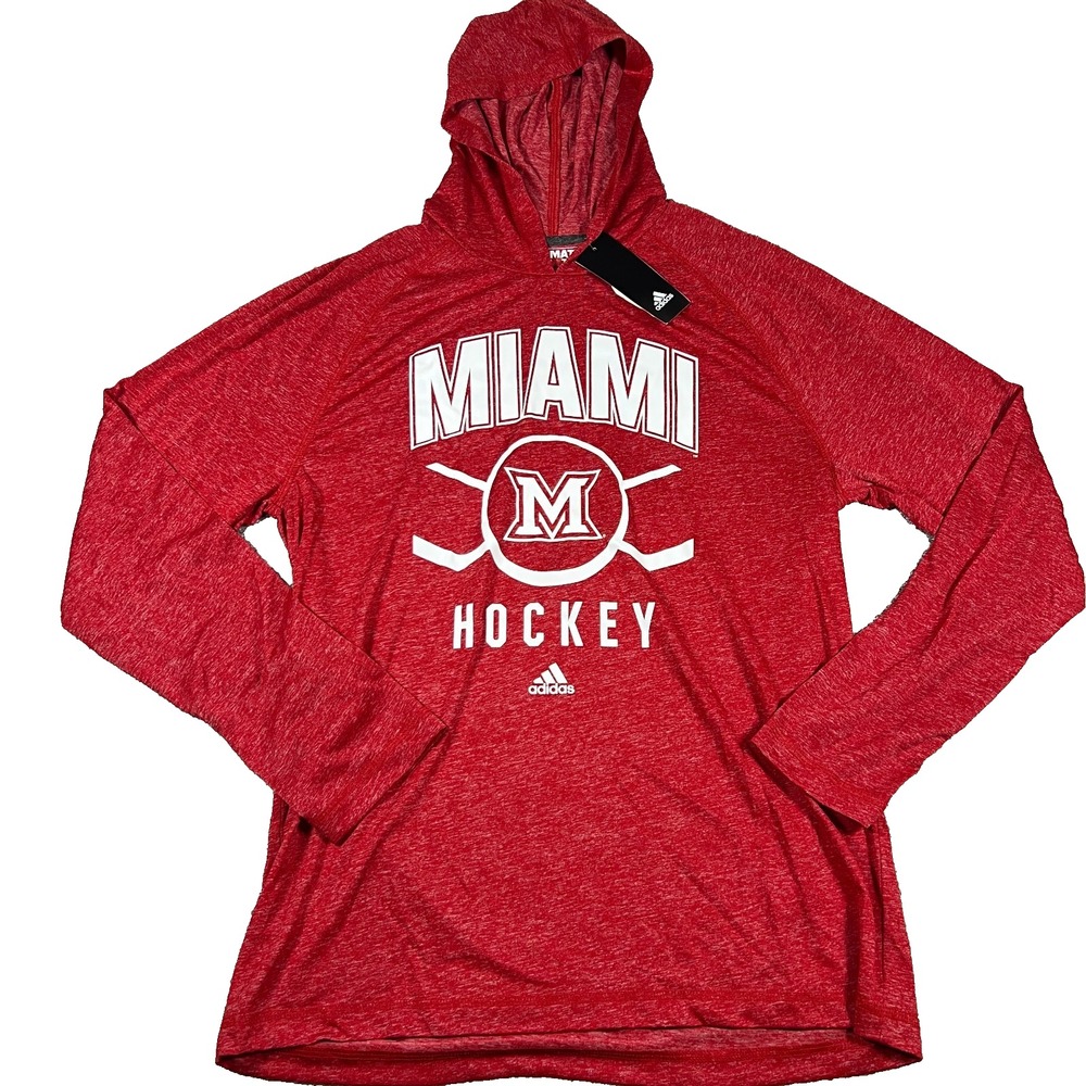 Adidas Mens Large Red Ultimate Tee NCAA Miami Hockey Climalite Hoodie NWT